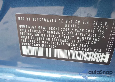 2018 Volkswagen Golf Tsi S/Tsi Se from USA, damaged, VIN 3VWG17AU3JM251824